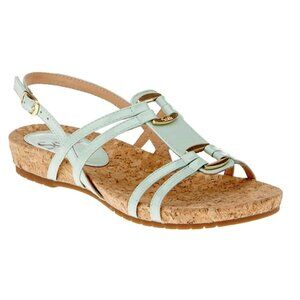 Sofft Malise Mint Green Open Toe Leather Strappy Sandals Cork Insoles 37 or 6